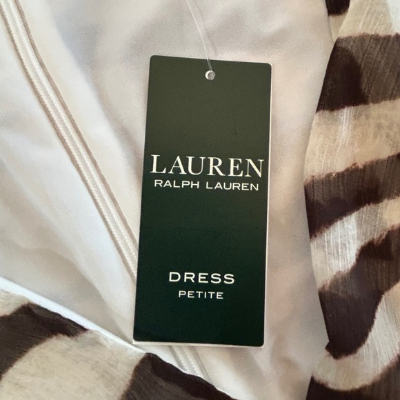 Lauren Ralph Lauren Zebra Print Faux Wrap Dress Cream Brown 12P Sleeveless NWT - Picture 4 of 14